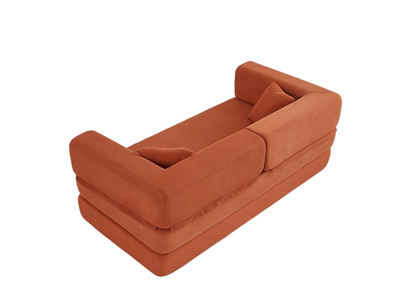 Canapé-lit convertible 200x100x70 cm pliable velours côtelé orange sans matelas - Conforama C