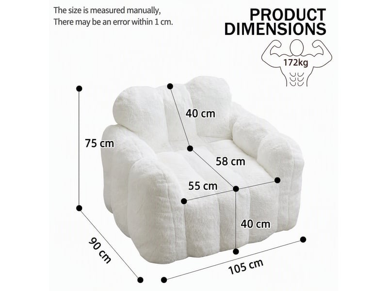  Fauteuil pouf en forme de lotus, assise moelleuse légère et facile à déplacer, en peluche douce blanche  - Conforama D