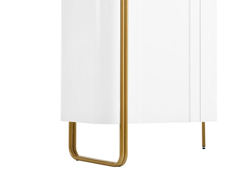  Buffet bas 4 portes en mdf blanc 160 cm, relief arqué, push-to-open et pieds en fer doré pour salon  - Conforama W