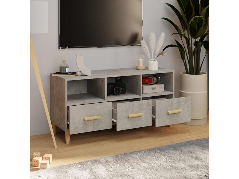  Meuble tv - banc tv - meuble de rangement gris béton 102x36x50 cm bois d'ingénierie  - Conforama C