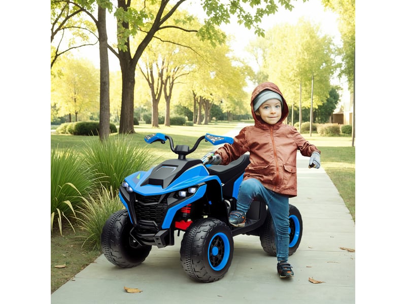  Quad électrique pour enfants, 3-6 kmh, phares led, musique, port usb, pour les 3-8 ans, bleu  - Conforama C