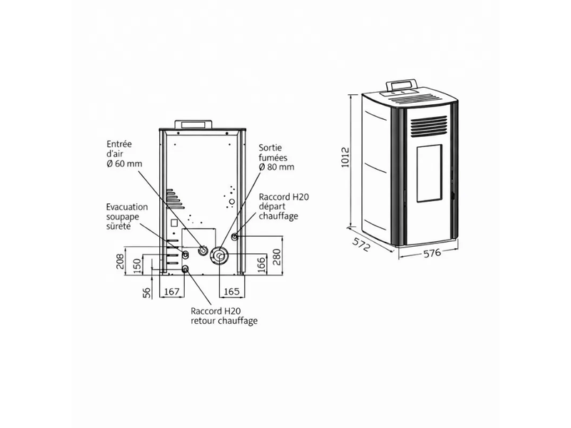 Pack poêle à granules hydro elio 13 etanche + kit conduit vertical 80125 - Conforama C