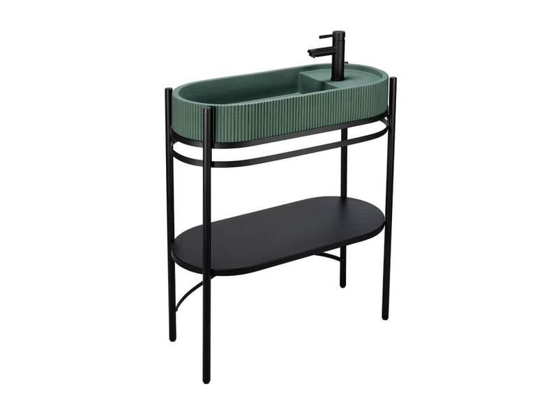 Meuble simple vasque sur pieds lucia 80cm en métal noir et vasque béton MTC 3457 - Conforama B