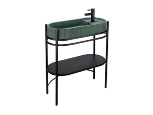 Meuble simple vasque sur pieds lucia 80cm en métal noir et vasque béton