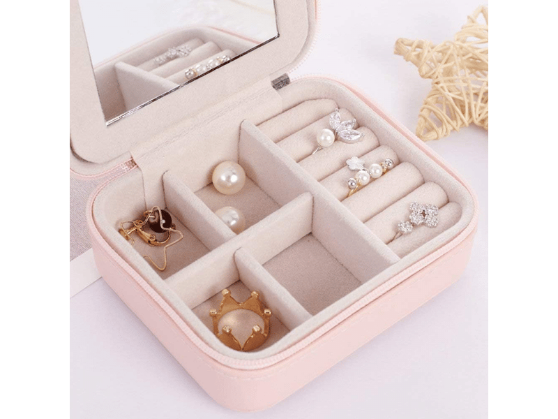 Boîte à bijoux de voyage portable petite boîte à bijoux boucles d'oreilles pu boîte de rangement étanche table de maquillage boîte à bijoux - Conforama D