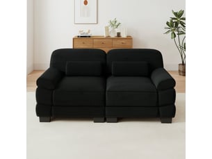 Canapé 2 places en velours côtelé noir, design modulaire, assise profonde, coussin lombaire inclus, 194×88,5×94 cm