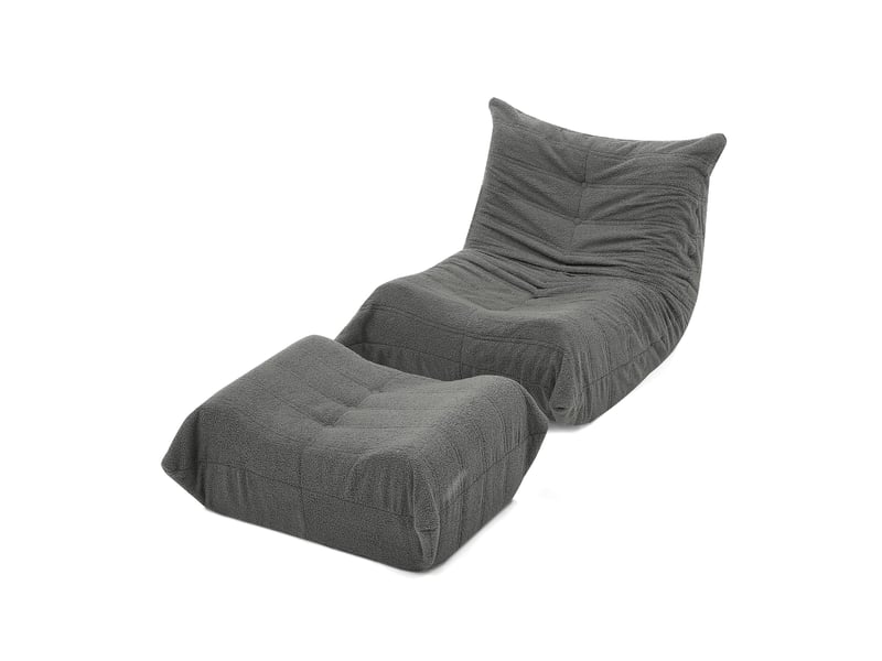  Fauteuil relax anthracite avec pouf – confort ultime en fausse fourrure teddy – canapé de sol moelleux pour lecture &amp; détente  - Conforama A
