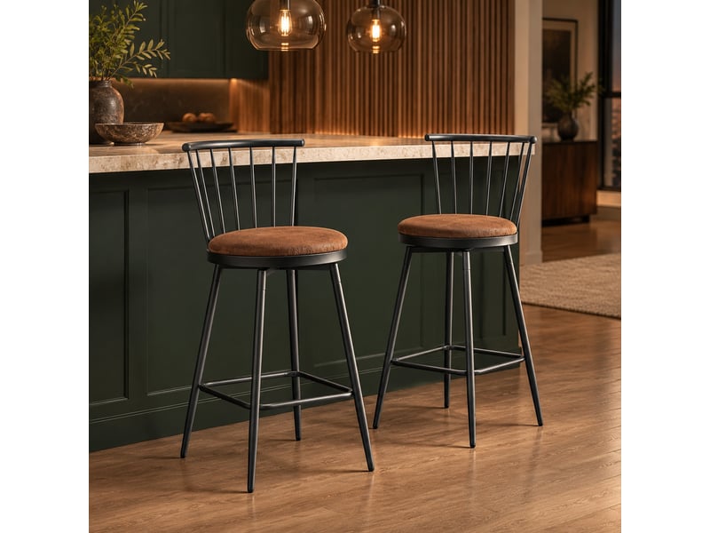  Lot de 2 tabourets de bar,39x39x96 cm,style industriel,tissu,marron  - Conforama B