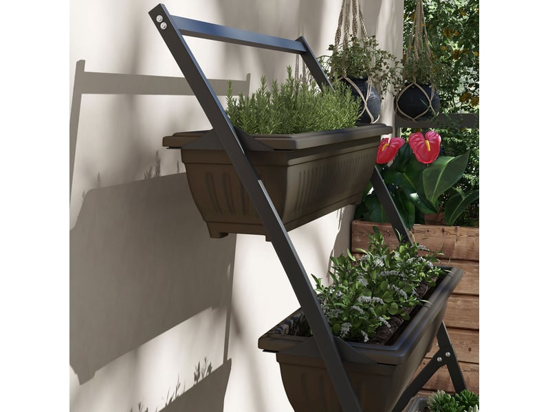  Support plantes à 4 niveaux 76 x 79 x 162 cm – marron – 4 bacs drainants, intérieur et extérieur  - Conforama D