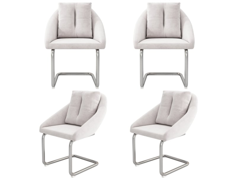  Lot de 4 chaises de salle à manger, chaise beige en velours avec coussins, chaise pivotante relaxante, pieds arqués  - Conforama A