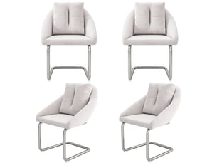 Lot de 4 chaises de salle à manger, chaise beige en velours avec coussins, chaise pivotante relaxante, pieds arqués