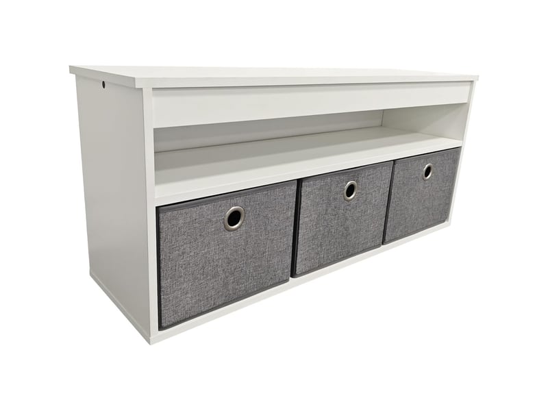 Banc d'entrée avec 1 étagère et 3 coffres bois blanc 102 x 30 x 45 cm 62736 - Conforama A