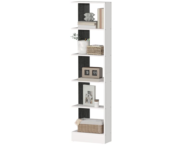 Bibliothèque moderne en bois à 5 niveaux, gain de place, 45 x 21 x 170 cm, noir et blanc  - Conforama B