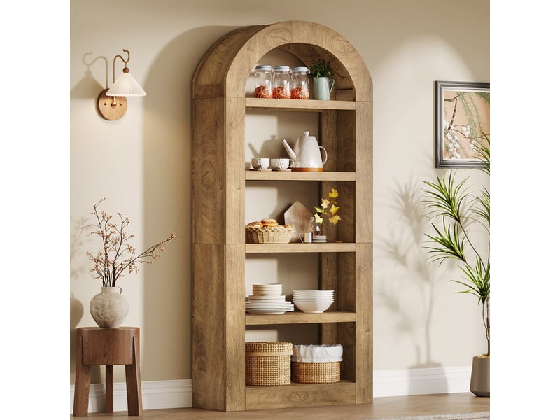 Tribesigns bibliothèque arquée de 180 cm de haut avec rangements, étagère ouverte en bois à 5 niveaux pour salon, chambre, bibliothèque ou bureau, couleur naturelle - Conforama D