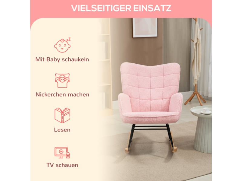 Fauteuil à bascule rose en fausse peau de mouton, relax, charge 120 kg, pour salon et chambre - Conforama D