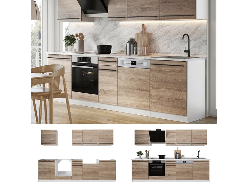  Vicco cuisine, sonomablanc, 280cm plan de travail marbre  - Conforama D