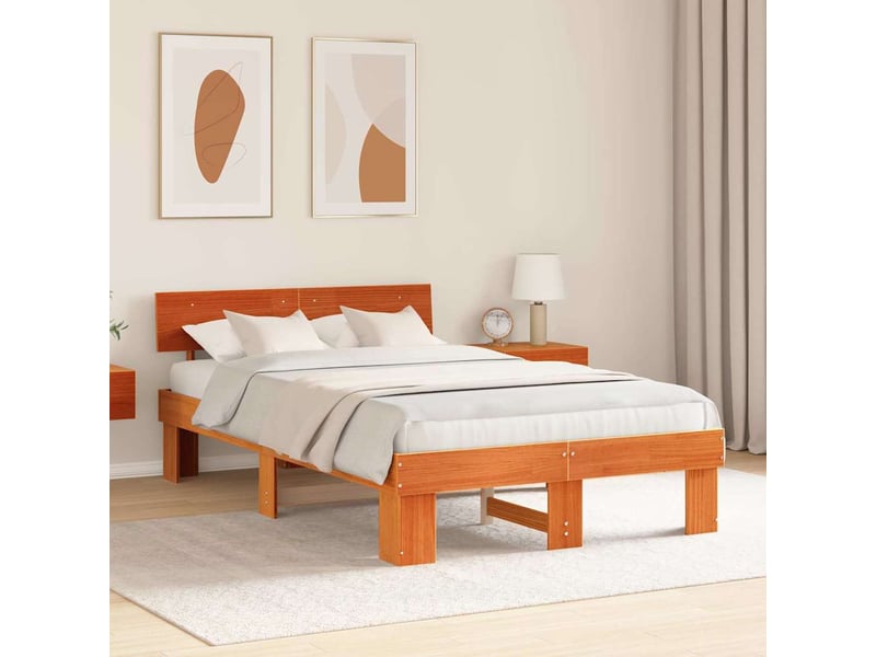  Lit double- lit adulte -  cadre de lit avec tête de lit brun  135 x 190 cm pin massif  - Conforama B