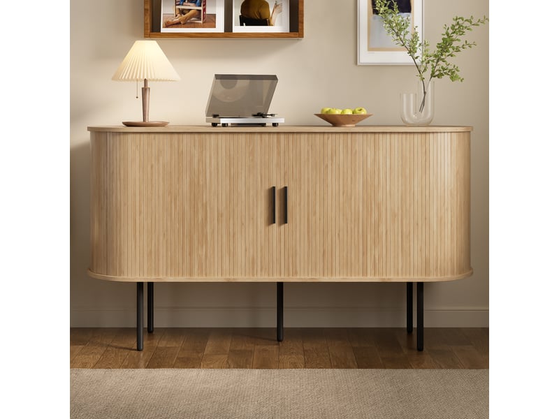  Buffet design à portes roulantes - mdf, poignées alu et pieds métal - idéal intérieur moderne  - Conforama C