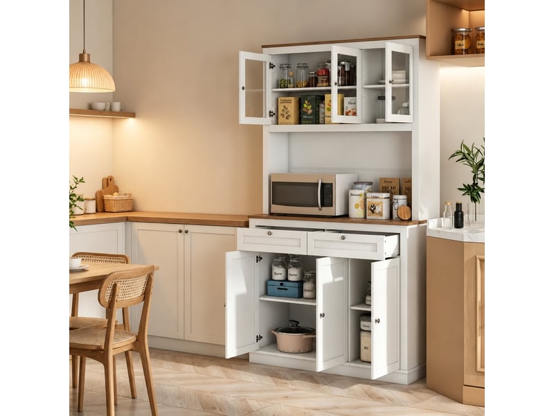  Armoire de cuisine avec étagères ouvertes, blanc et chêne, 100 x 40 x 180 cm  - Conforama B
