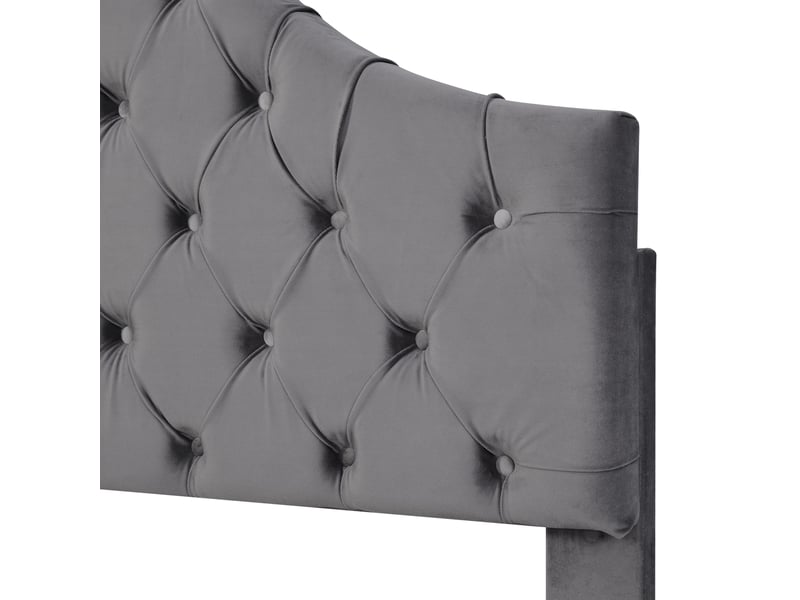  Lit simple 90 × 200 cm, tête capitonnée réglable de 113 à 119 cm, sommier à lattes et pieds de 20 cm, velours, gris  - Conforama E