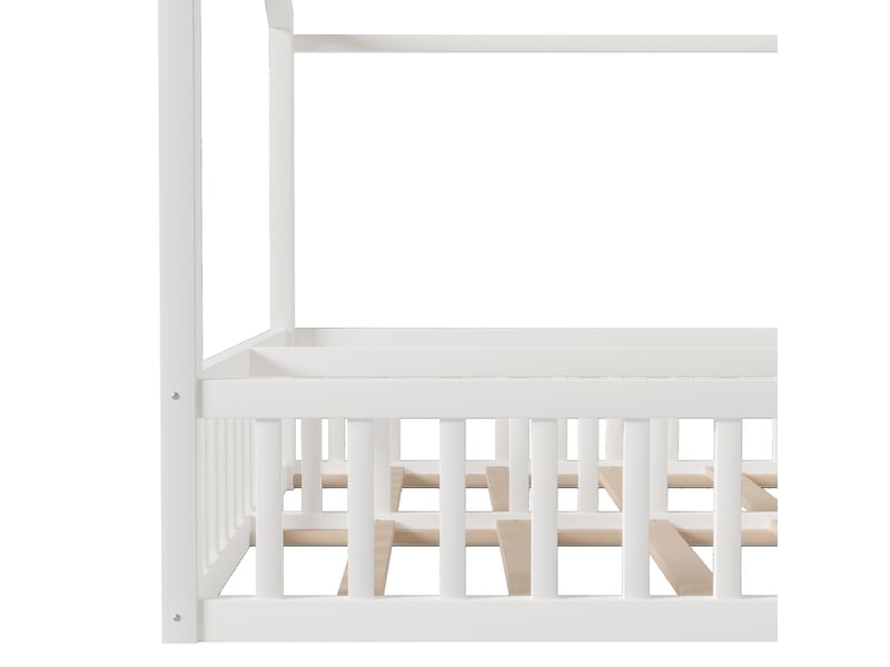  Lit cabane 90x190 cm, forme cabane avec barrières, modulable, en bois, blanc, sans matelas  - Conforama E