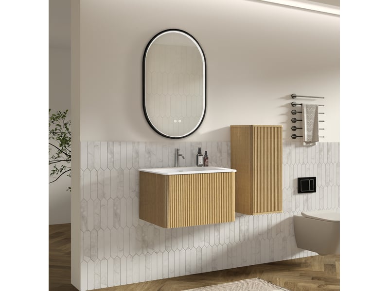  Ensemble de meubles de salle de bains 61x46,5x37 cm avec miroir led mdf coloris chêne  - Conforama C