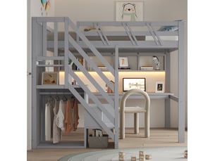 Lit mezzanine 140x200 cm <strong>MODENUIT </strong> <strong></strong> coloris gris