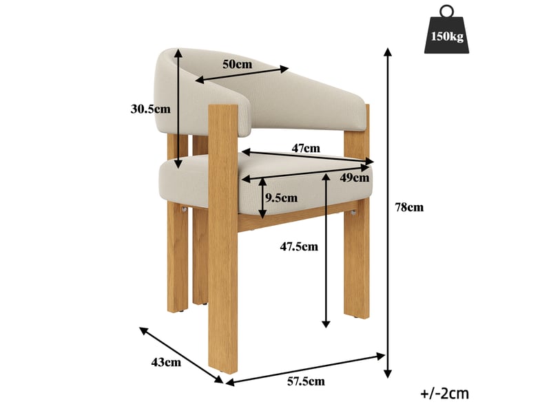  Lot de 2 chaises de salle à manger 49x47x78cm, beige et naturel, garnissage épais, meuble de cuisine, effet bois, métal  - Conforama C