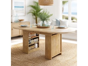 Table de salle à manger extensible pour 6 à 8 personnes avec rangements ouverts, style scandinave en mdf chêne clair