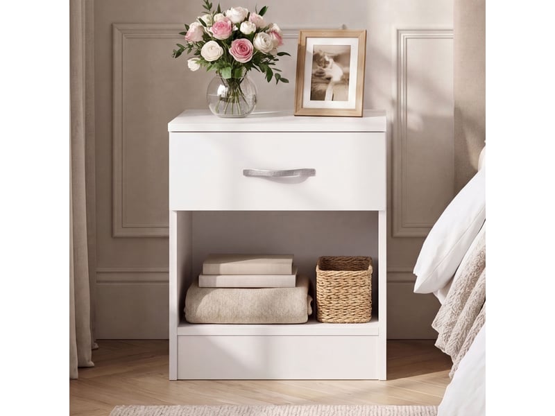  Table de chevet riano, commode de nuit, chambre, 47x40x36cm, set de 2, 1 tiroir, blanc 3332395 - Conforama C