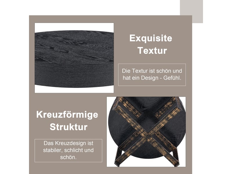  Table d'appoint noire ronde design moderne minimaliste construction stable veinage élégant piètement croisé robuste en métal  - Conforama E