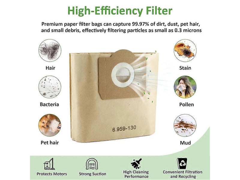Vacuum cleaner bags for karcher 6.959-130.0, paper filter bags for karcher vacuum cleaner, wd3 1629 mv3 premium 20 pack - Conforama D