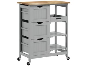 Chariot desserte de cuisine à roulettes plan de travail en bois 3 tiroirs et 1 plateau amovible 67 x 37 x 85,5 cm gris