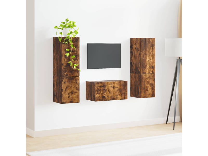  Ensemble meuble tv - banc tv - meuble de rangement 5 pcs chêne fumé bois d'ingénierie  - Conforama D