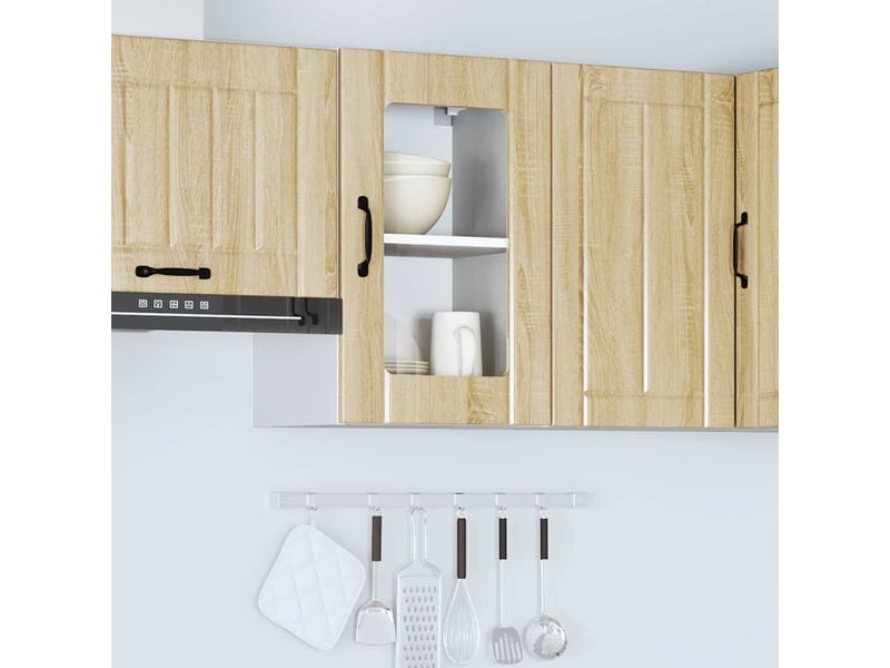  Meuble de rangement, armoire murale de cuisine et porte en verre lucca chêne sonoma  - Conforama D