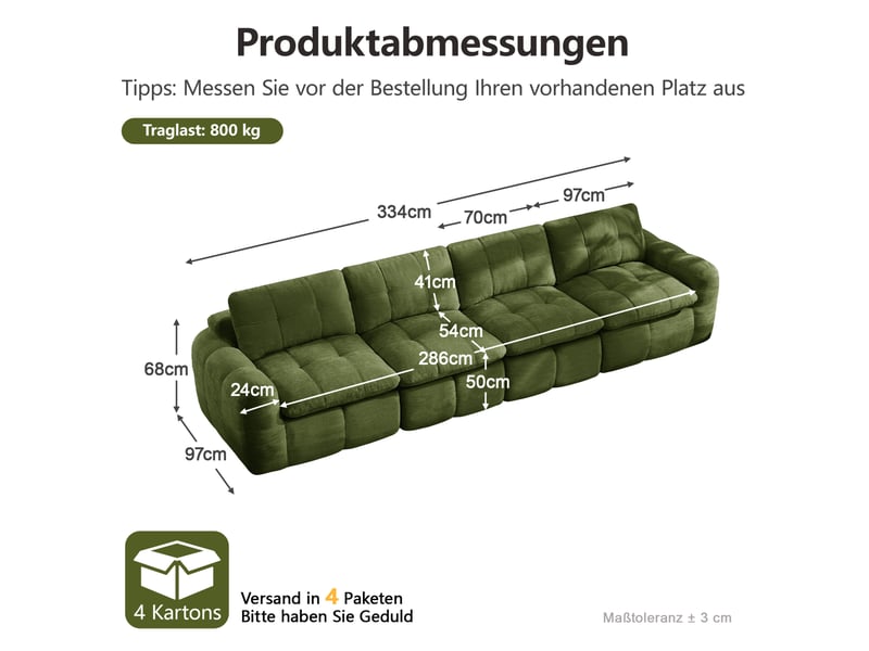  Canapé modulable 4 places sans structure en chenille vert  - Conforama C