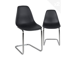Lot de 2 chaises visiteur meo design vintage noires avec structure chromée