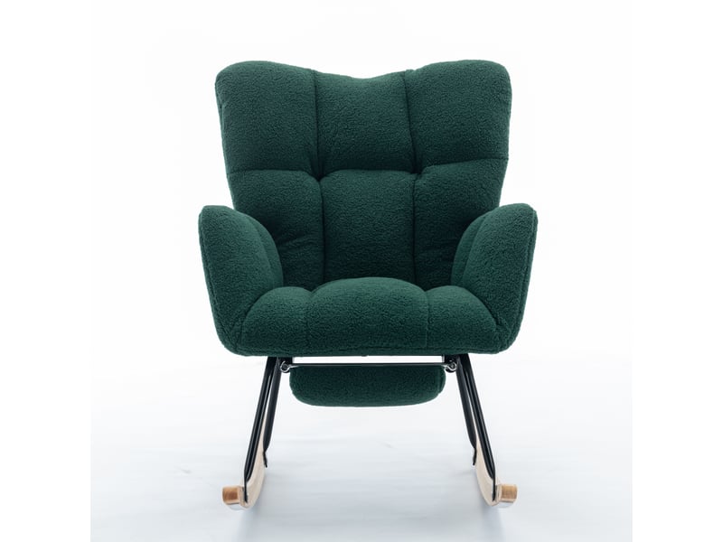  Fauteuil à bascule - 1 place - teddy - repose-pieds inclus &amp; accoudoirs &amp; cadre métal &amp; cadre bois - 80 x 98 x 98.5 cm - vert  - Conforama A
