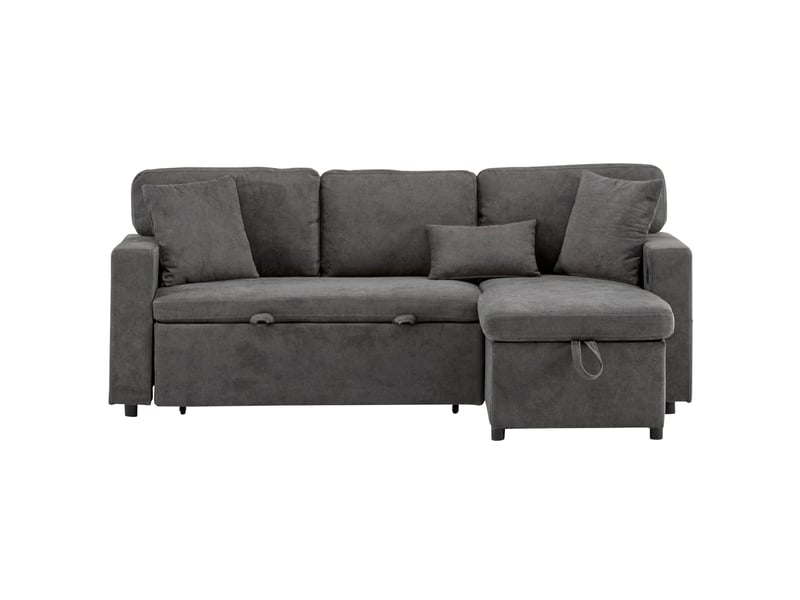  Canapé d’angle convertible réversible 214 x 131 cm – gris foncé – usb, rangement et 3 coussins intégrés  - Conforama A