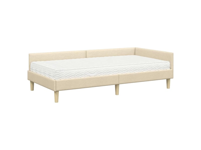  Lit simple | lit adulte | cadre de lit d'angle avec matelas 2 pcs crème tissu 90x190 cm  - Conforama E