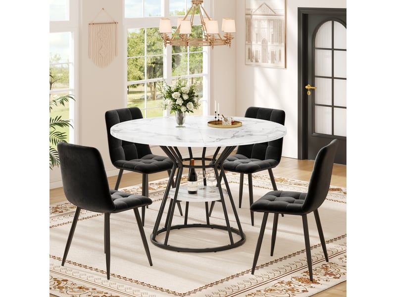  Table de séjour ronde fixe blanc+noir - 100x100-100max.cm mdf et métal table noir - Conforama D