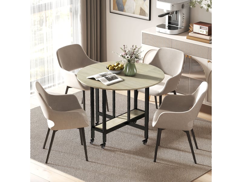  Table pliante, table avec étagère ouverte, table de cuisine roulante pour salle à manger, petits espaces, naturelle  - Conforama D