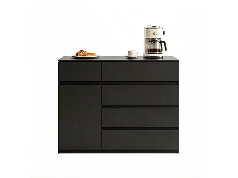  Commode meuble de rangement 5 tiroirs 1 porte en panneau de particules 100x40x80 cm  - Conforama A