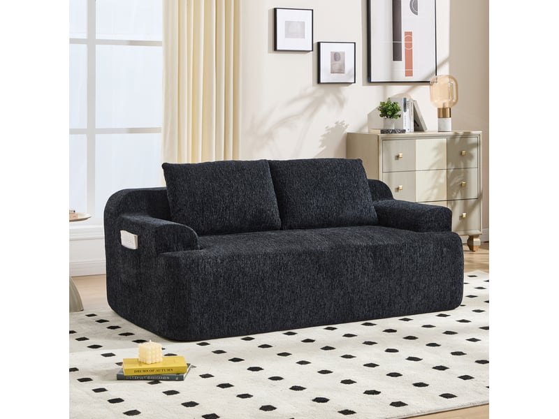  Canapé 2 places modenvie modulable convertible en canapé-lit avec coussins, velours côtelé noir, 170 x 90 x 65 cm  - Conforama D