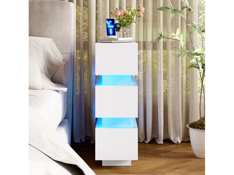  Lot de 2 tables de chevet étroites 20 x 40 x 59,5 cm, led, usb et type-c, blanches  - Conforama D