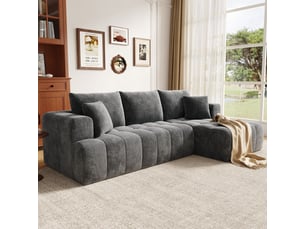 Canapé d'angle modulable 3 places effet nuage, design bas, sans cadre rigide, sans montage complexe, chenille gris foncé