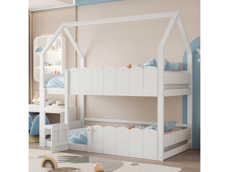  Lit superposé 90x200 cm coloris blanc bois massif lit enfant blanc - Conforama D