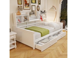 Lit avec rangement 90x200 cm <strong>OKMYHOME</strong>  <strong></strong> coloris blanc