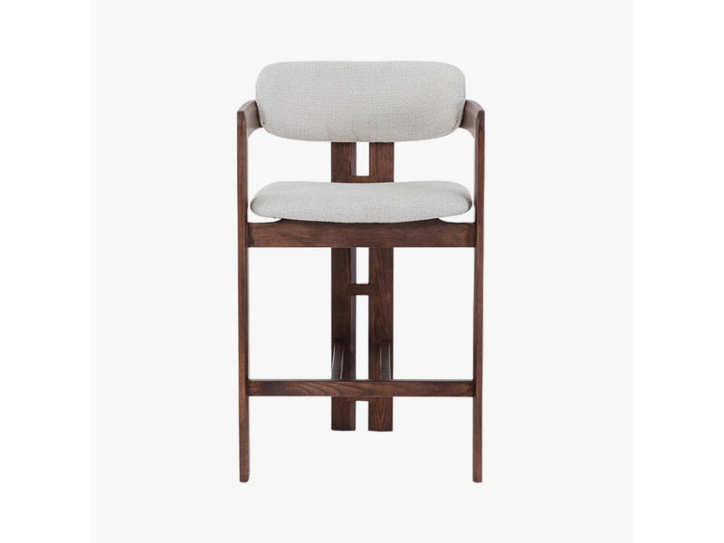  Tabouret en tissu beige pieds en chêne massif foncé  - Conforama A