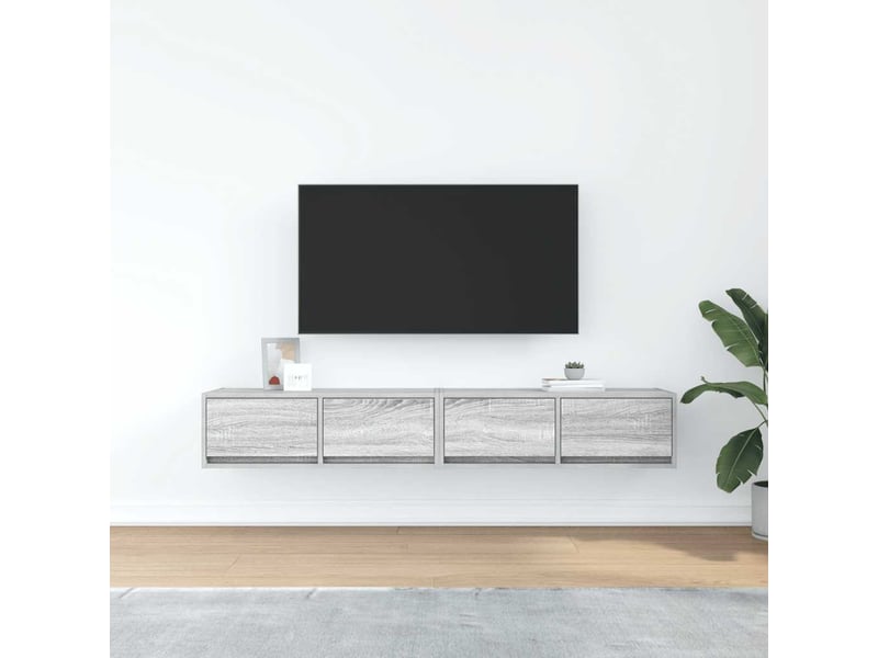  Lot de 2 meuble tv bas salon sonoma gris 80x31x25,5 cm bois d'ingénierie shl26243  - Conforama C